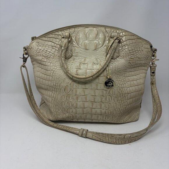Brahmin cream Duxbury satchel bag embossed leather - Picture 2 of 16